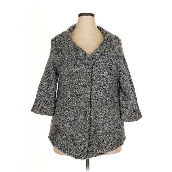 Eddie Bauer Chunky Knit Sweater 3/4 Sleeve Black White Womans Sz XXL Wool Alpaca - Picture 2 of 6